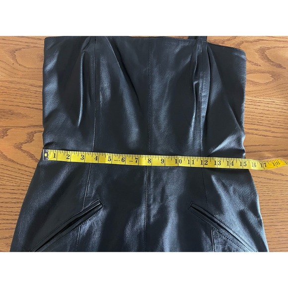 Vintage Newport News Genuine Black Leather Dress Sz 12 Biker Grunge Goth - Picture 10 of 14